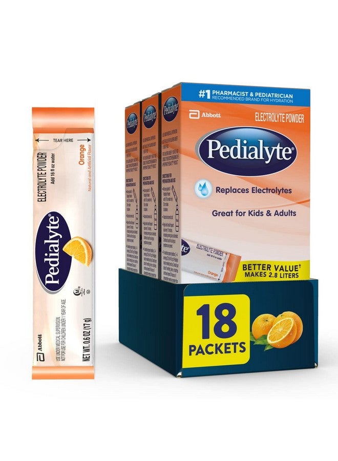 Pedialyte Electrolyte Powder Packets, Orange, Hydration Drink, 18 Single-Serving Powder Packets - Image 1