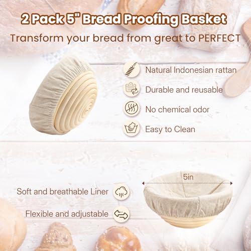 YONILL Mini Double Dutch Oven for Sourdough Bread Baking - Enameled Cast Iron Dutch Oven Pot with Lid and 5" Banneton Bread Proofing Basket Kit, Dual Round Bread Loaf Pan for Homemade Baking (White) - Image 5