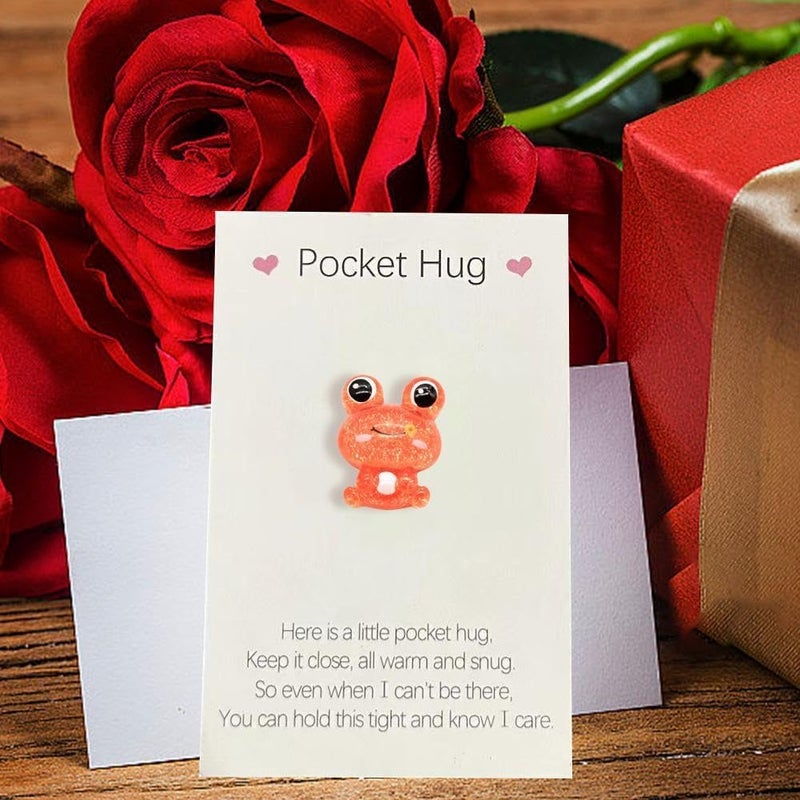 Galepromot Frog Pocket Hug Heart with Greeting Cards,Mini Cute Frog Pocket Hug Decoration,Adorable Encouragement Greeting Card (Light Blue Frog) - Image 2