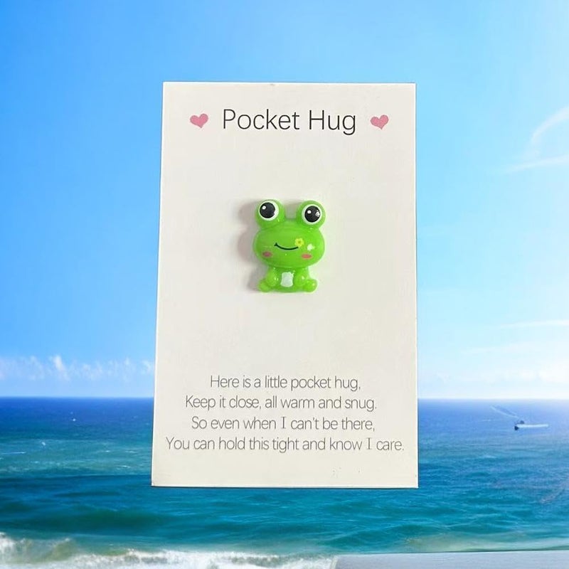 Galepromot Frog Pocket Hug Heart with Greeting Cards,Mini Cute Frog Pocket Hug Decoration,Adorable Encouragement Greeting Card (Light Blue Frog) - Image 4