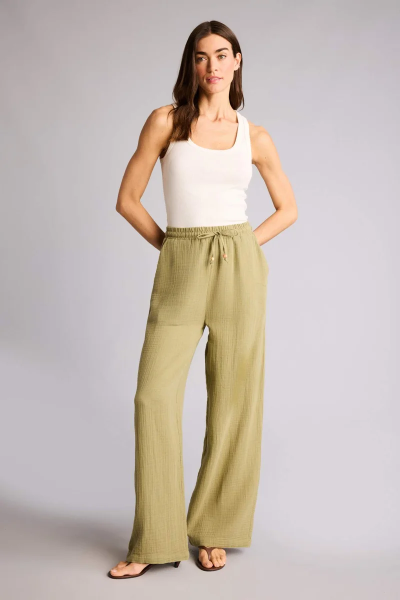 ديفاكتو Wide Leg Wide Leg Double Pocket Muslin Trousers
