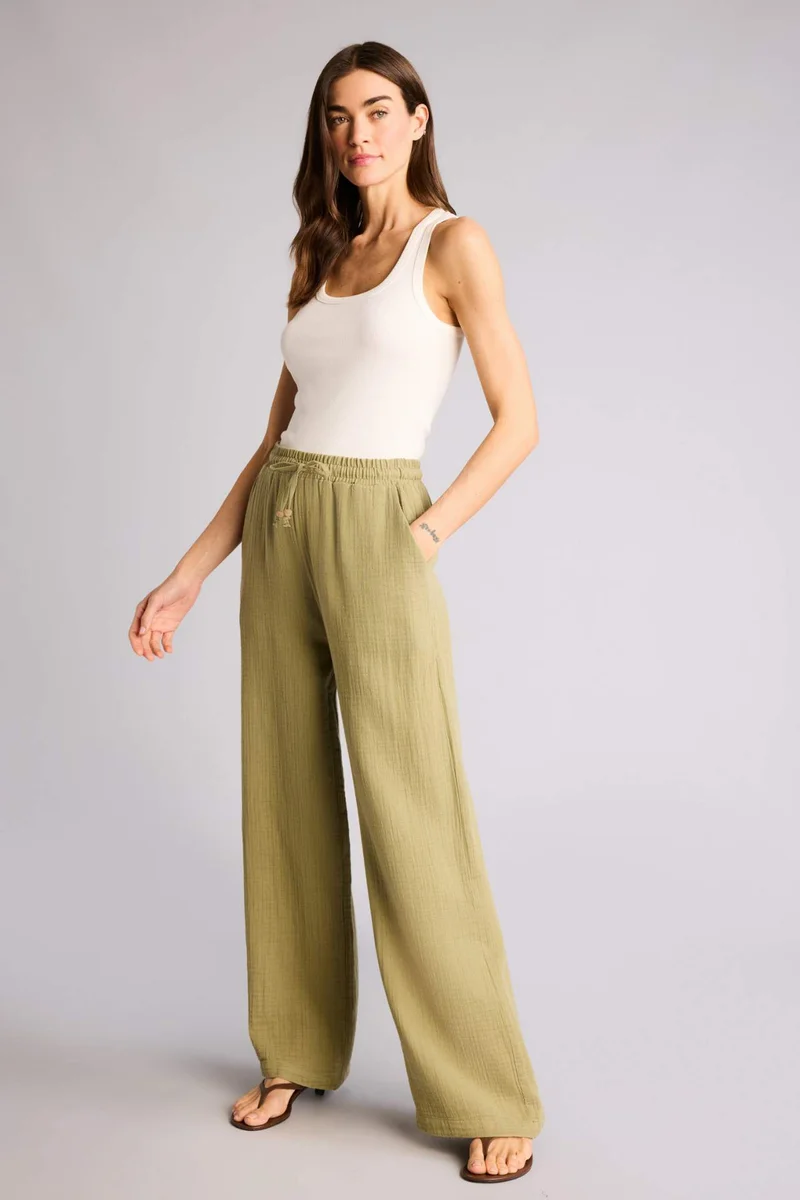 ديفاكتو Wide Leg Wide Leg Double Pocket Muslin Trousers