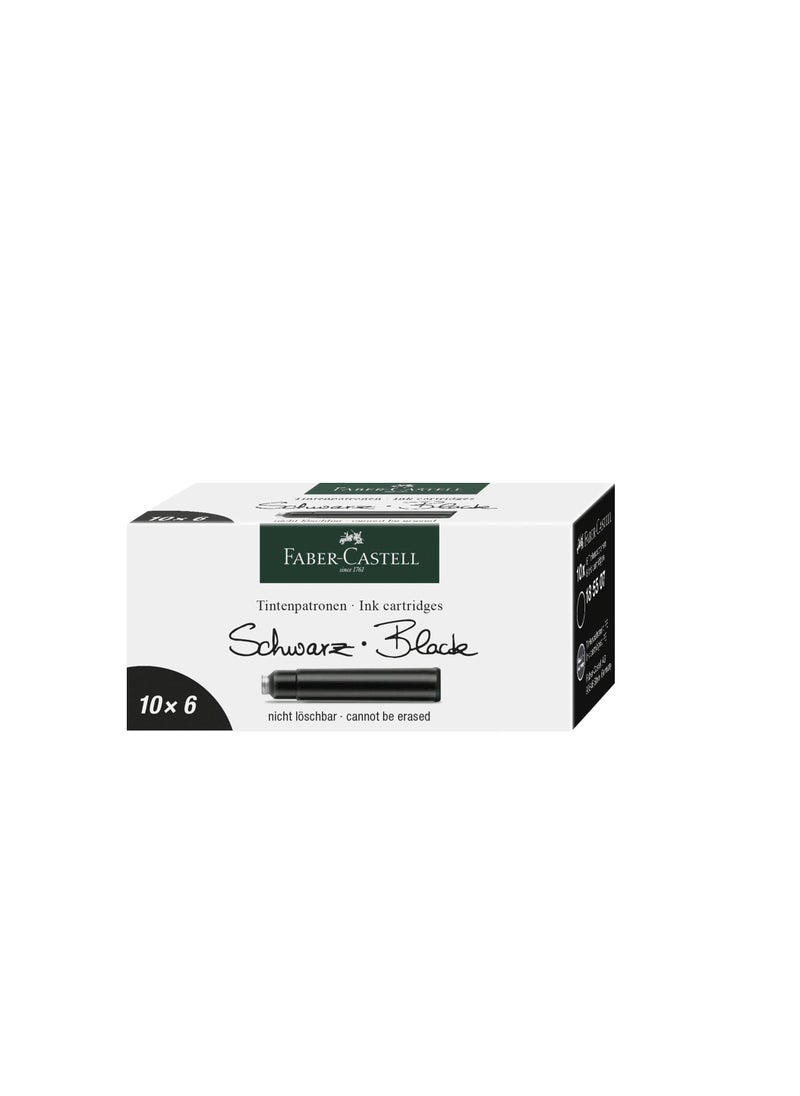 FABER-CASTELL - Faber-Castell Ink Cartridge Packet Of 6X10Pc Black Standard Blue Erasable For Fountain Pens With A Standard Cartridge System Quality Ink Made In Germany 185507 - Image 1