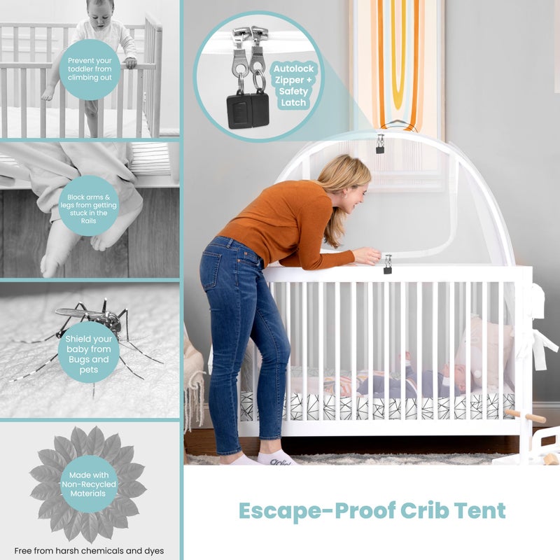 Pro Baby Safety Breathable Mesh Crib Tent to Keep Baby from Climbing Out, Crib Net Canopy with Auto-Lock Zipper and Safety Latch, Crib Net to Keep Baby in, Crib Cover for Safety (Mosquiteros para Cunas de Bebes) - Image 2