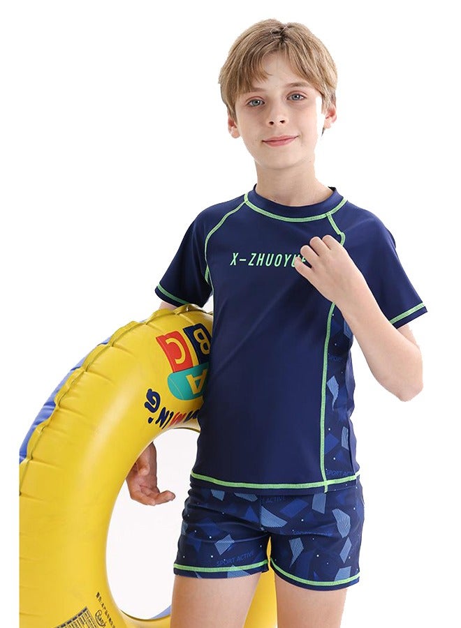 Generic Children'S Short-Sleeved Two-Piece Swimsuit Set - Size 3xl (130-140 Cm, 44-52 Kg) Children'S Swimsuit Boys' Two-Piece Sun Protection Swimsuit Boys' Quick-Drying Sun Protection Swimsuit - Image 1