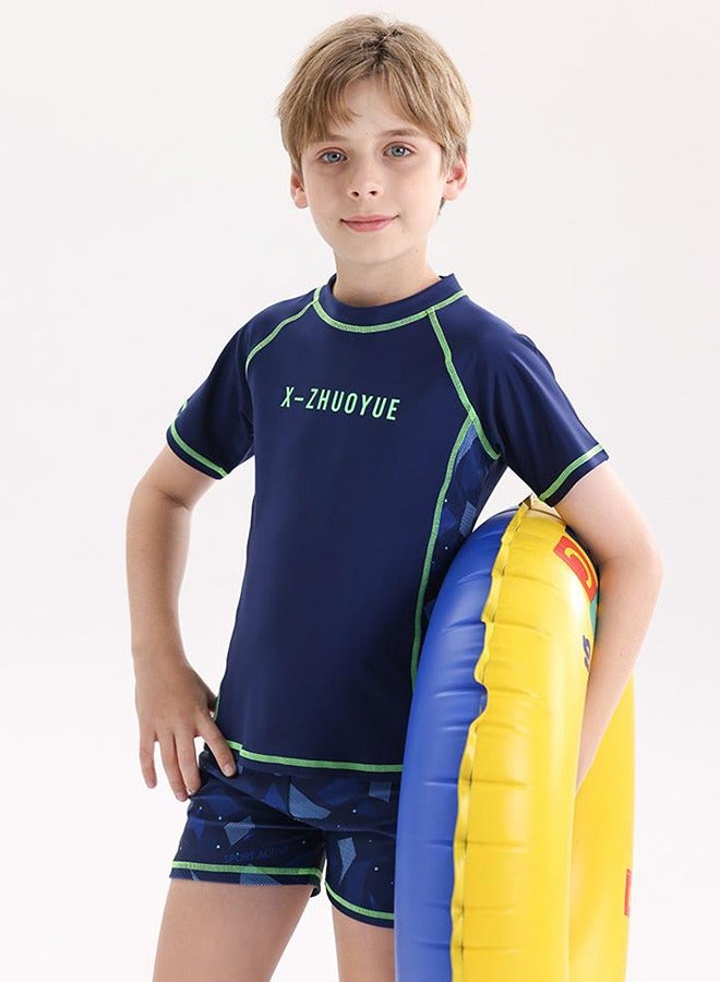 Generic Children'S Short-Sleeved Two-Piece Swimsuit Set - Size 3xl (130-140 Cm, 44-52 Kg) Children'S Swimsuit Boys' Two-Piece Sun Protection Swimsuit Boys' Quick-Drying Sun Protection Swimsuit - Image 2
