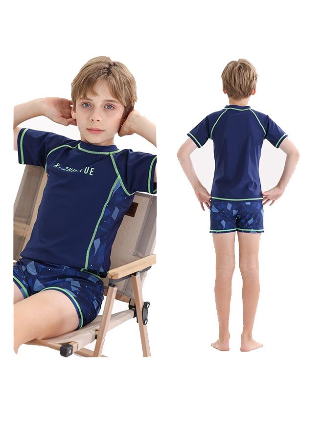 Generic Children'S Short-Sleeved Two-Piece Swimsuit Set - Size 3xl (130-140 Cm, 44-52 Kg) Children'S Swimsuit Boys' Two-Piece Sun Protection Swimsuit Boys' Quick-Drying Sun Protection Swimsuit - Image 3