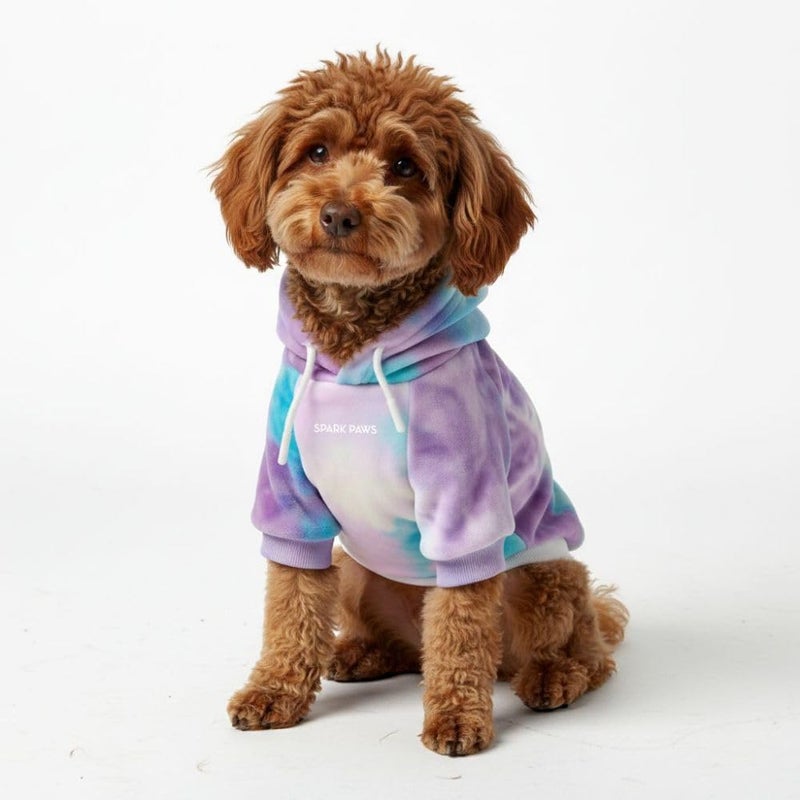 Spark Paws Dog Hoodie â€“ Premium Dog Sweater for Small, Medium, and Large Dogs | Warm Outfits for French Bulldogs, Pitbull, Puppy, Winter Jacket Alternative - 90s Retro Sky Dye - S - Image 1