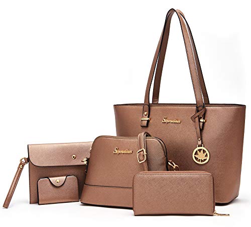 Soperwillton Handbags and Purses for Women Shoulder Tote Bags Top Handle Satchel Purse Set 5pcs