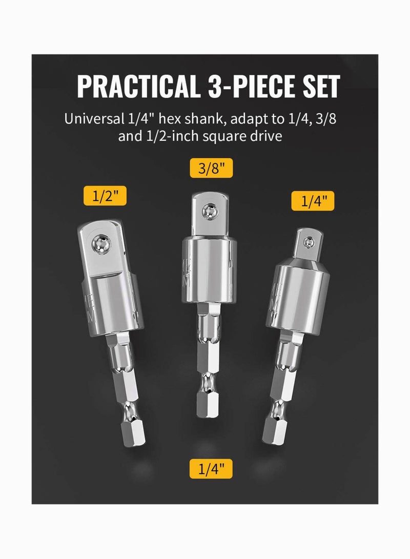 Zikra Power Drill Sockets Adapter Impact Driver Adapter Rotatable Hex Shank Impact Driver Socket Adapter Socket to Drill Adapter 1/4" 3/8" 1/2" Impact Driver Adapter 3-Piece - Image 3