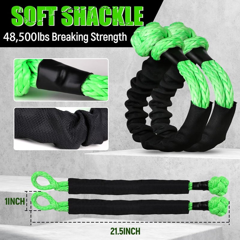 GODIAG 1"×30ft Kinetic Recovery Tow Rope with 2 Soft Shackles - 46500lbs Heavy Duty Energy Rope for Offroad Vehicles - Image 3