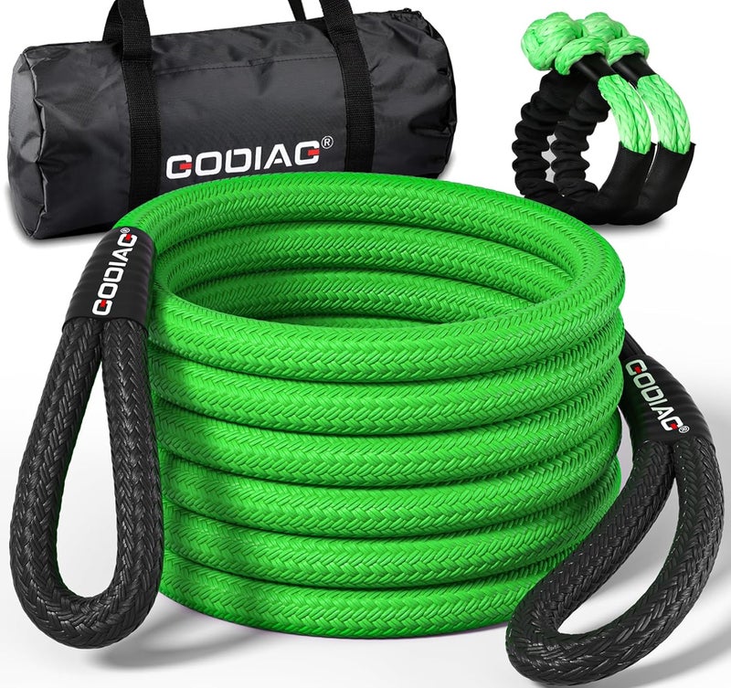 GODIAG 1"×30ft Kinetic Recovery Tow Rope with 2 Soft Shackles - 46500lbs Heavy Duty Energy Rope for Offroad Vehicles - Image 1