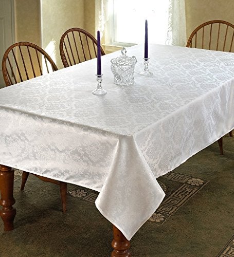 Violet Linen European Damask Design Tablecloth White 60" by 84" Oblong/Rectangle - Image 1