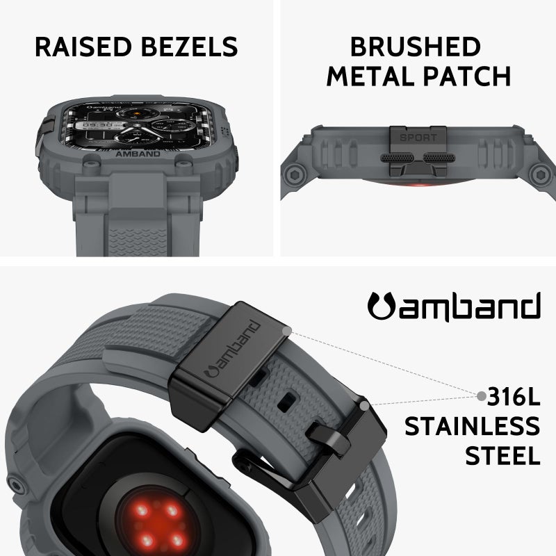 amBand Bands Case Compatible with Apple Watch Series 11/10 46mm, M1 Sport Rugged Heavy Duty Cover Tactical Strap Military Grade Protective Bumper Protector for iWatch 46 mm Men, Gray - Image 2