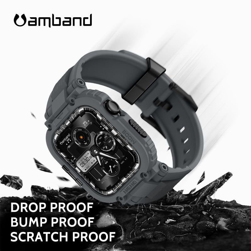 amBand Bands Case Compatible with Apple Watch Series 11/10 46mm, M1 Sport Rugged Heavy Duty Cover Tactical Strap Military Grade Protective Bumper Protector for iWatch 46 mm Men, Gray - Image 3