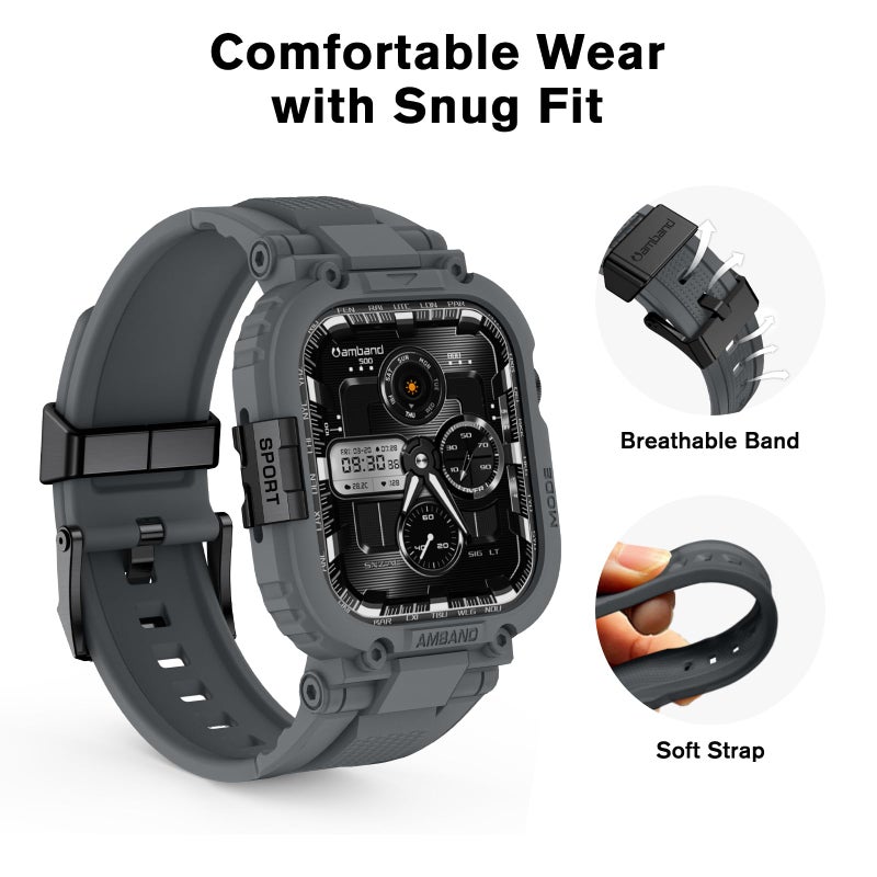 amBand Bands Case Compatible with Apple Watch Series 11/10 46mm, M1 Sport Rugged Heavy Duty Cover Tactical Strap Military Grade Protective Bumper Protector for iWatch 46 mm Men, Gray - Image 4