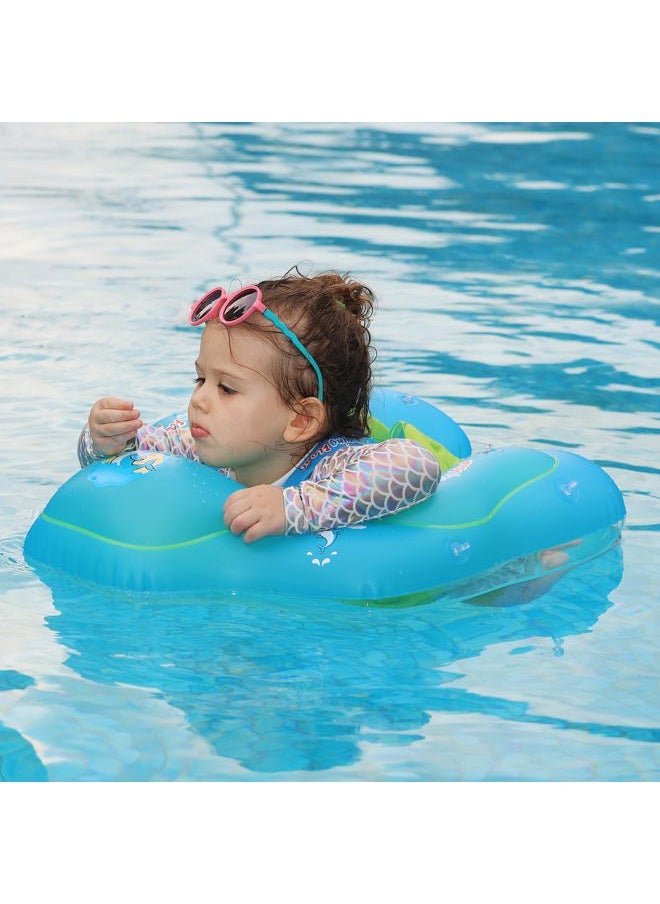 Free Swimming Baby Infant Pool Float with Sun Canopy Inflatable Baby Swimming Floatie with Sponge Safety Bottom Support Water Toys Swimming Trainer (Blue, Large)  - Image 5