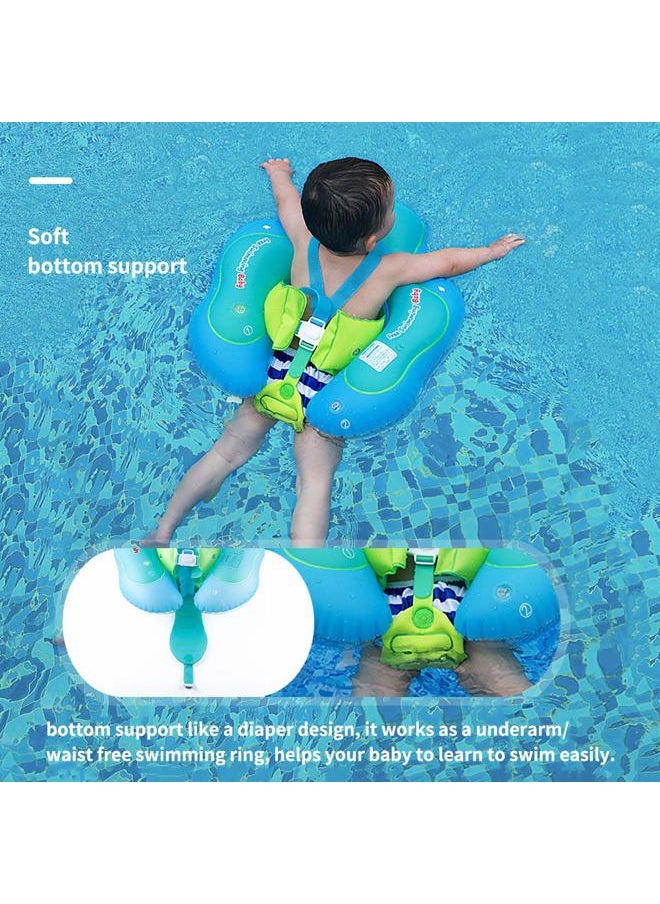 Free Swimming Baby Infant Pool Float with Sun Canopy Inflatable Baby Swimming Floatie with Sponge Safety Bottom Support Water Toys Swimming Trainer (Blue, Large)  - Image 3