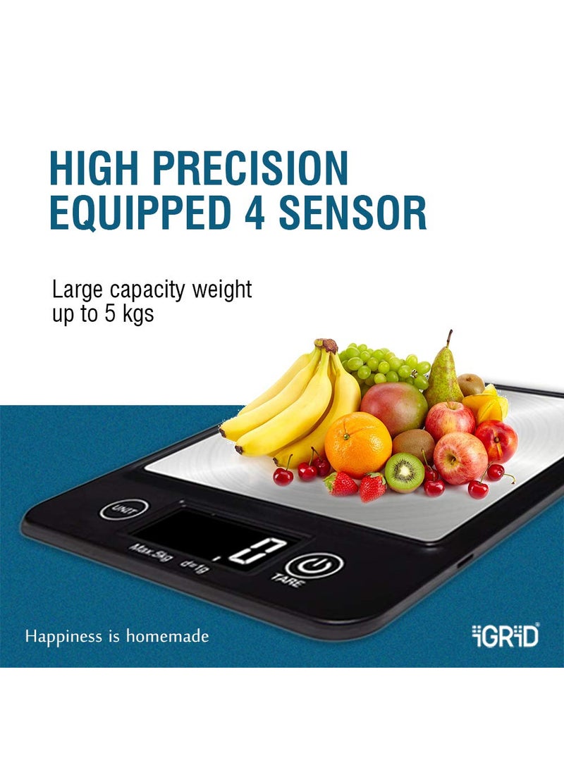 iGRiD iGRiD Multipurpose Portable Kitchen Food Weighing Scale Square Waterproof Touch Button With Tare Function Accurate Measurement Upto 5kgs Automatic Turn Off  - Image 4