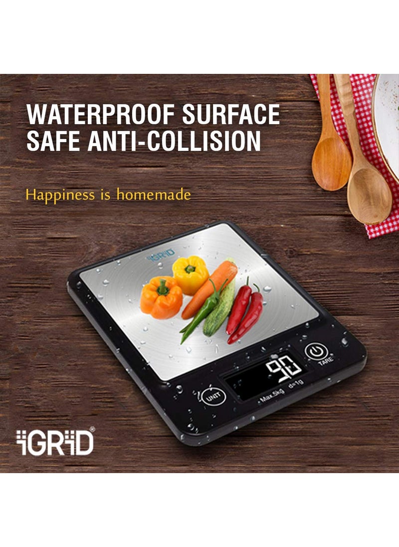 iGRiD iGRiD Multipurpose Portable Kitchen Food Weighing Scale Square Waterproof Touch Button With Tare Function Accurate Measurement Upto 5kgs Automatic Turn Off  - Image 3