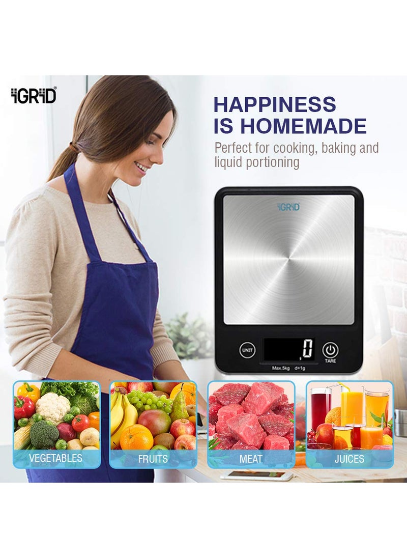 iGRiD iGRiD Multipurpose Portable Kitchen Food Weighing Scale Square Waterproof Touch Button With Tare Function Accurate Measurement Upto 5kgs Automatic Turn Off  - Image 5