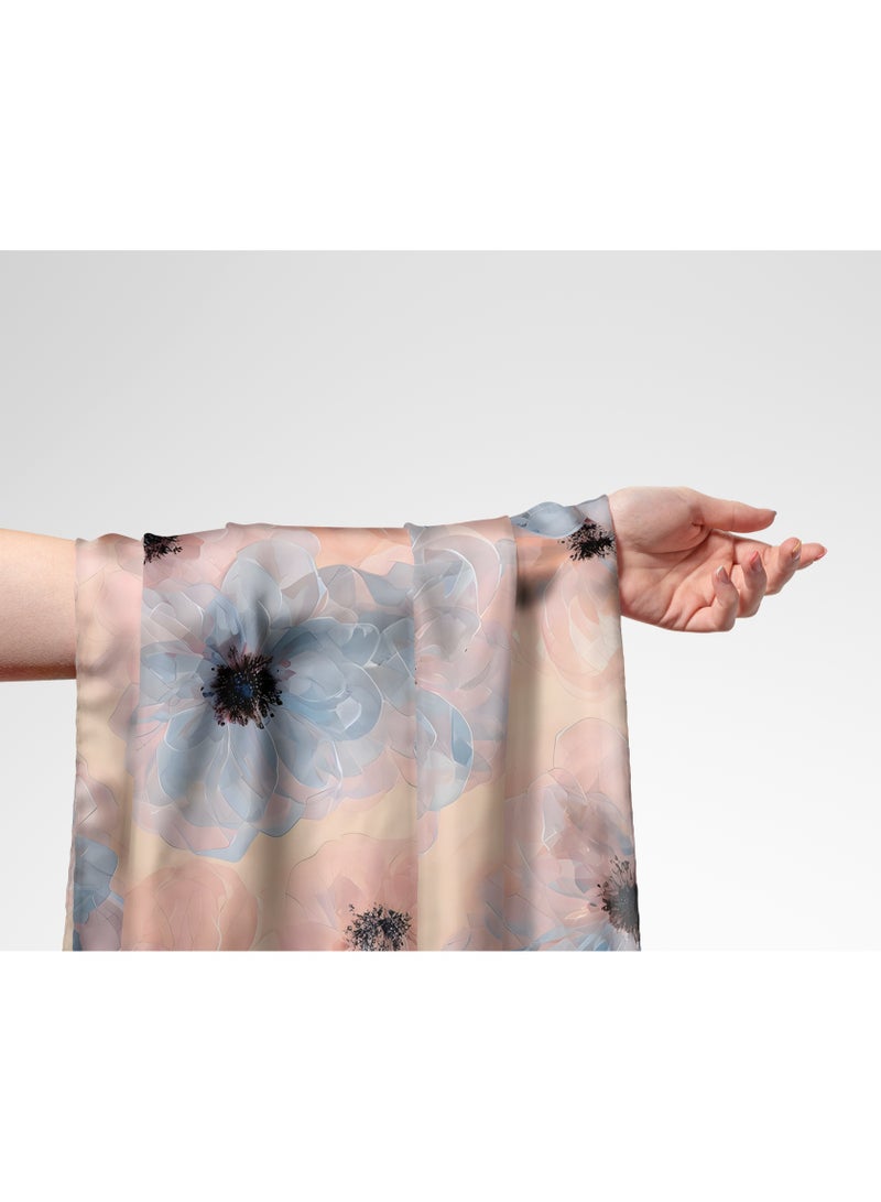 Vellato Al Lail Aramny Silk Fabric By The Yard Peach Blue Floral Jalabiya Makhweer Dressmaking 58 Inches Width - Image 1