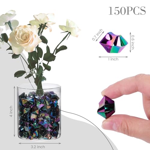 DomeStar 150PCS Iridescent Black Fake Ice, 2.5Cups Acrylic Gems Crystals Black Purple Rocks Diamonds Vase Centerpiece for Vase Fillers Party Table Scatter Wedding Food Display - Image 4