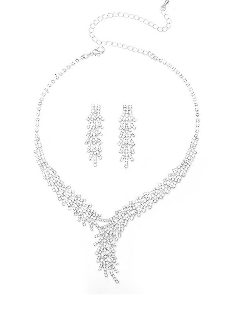 2 Piece Jewelry Set of Necklace and Earrings Shiny Diamond Chic Rhinestone Decor Jewellery Set for Women Ladies Gift for Mother Wife Girlfriend Bridesmaids Wedding Party Accessories - Image 2