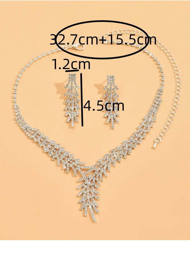 2 Piece Jewelry Set of Necklace and Earrings Shiny Diamond Chic Rhinestone Decor Jewellery Set for Women Ladies Gift for Mother Wife Girlfriend Bridesmaids Wedding Party Accessories - Image 4