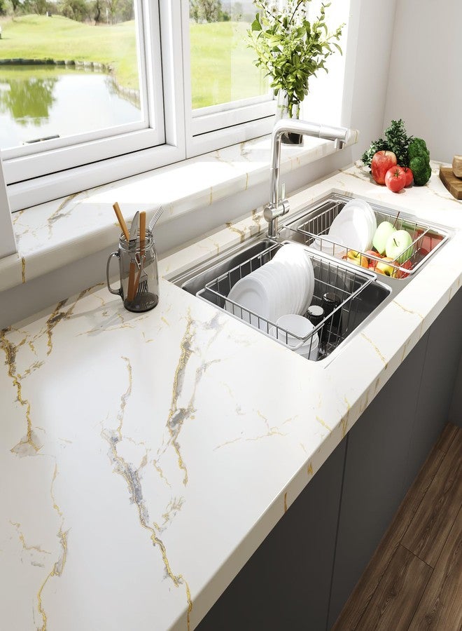 LACHEERY Thick White Marble Contact Paper for Countertops Waterproof Contact Paper Peel and Stick for Cabinets Removable Matte Gold Grey White Marble Wallpaper for Kitchen Bathroom Counter 15.8"x80" - Image 2