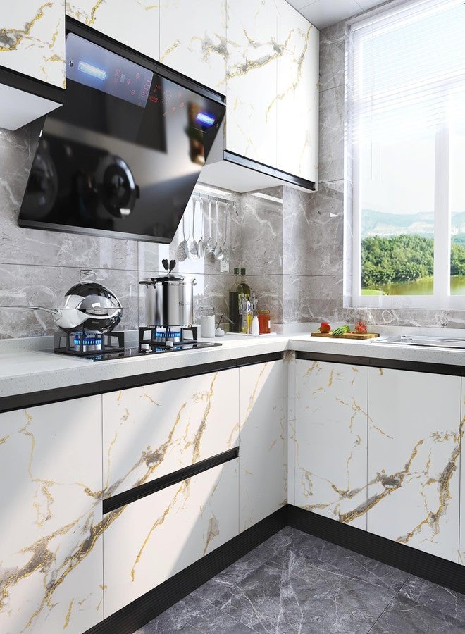 LACHEERY Thick White Marble Contact Paper for Countertops Waterproof Contact Paper Peel and Stick for Cabinets Removable Matte Gold Grey White Marble Wallpaper for Kitchen Bathroom Counter 15.8"x80" - Image 4