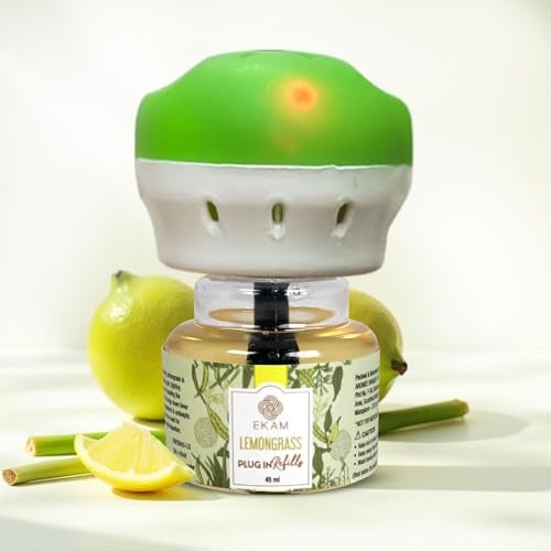 EKAM Plug-In Air Freshener Kit (Machine + 45ml Refill) | Lemongrass Scent | Long-Lasting Aroma for 125 Days / 500 Hours | Ideal for Rooms & Bathrooms - Image 1