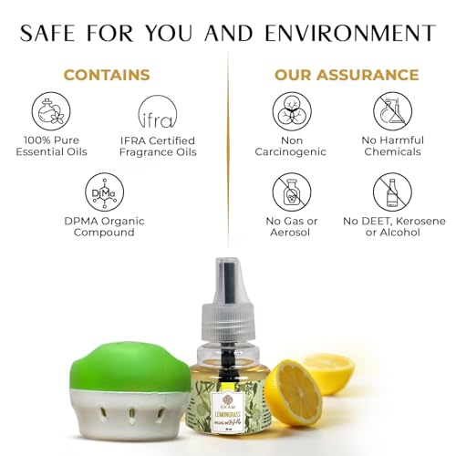 EKAM Plug-In Air Freshener Kit (Machine + 45ml Refill) | Lemongrass Scent | Long-Lasting Aroma for 125 Days / 500 Hours | Ideal for Rooms & Bathrooms - Image 4