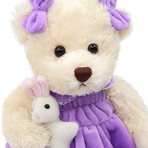 oits cute Oitscute Small Baby Teddy Bear with Cloth Cute Stuffed Animal Soft Plush Toy 10" (Purple Dress with Rabbit) - Image 4