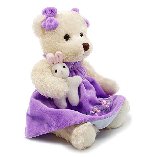 oits cute Oitscute Small Baby Teddy Bear with Cloth Cute Stuffed Animal Soft Plush Toy 10" (Purple Dress with Rabbit) - Image 2