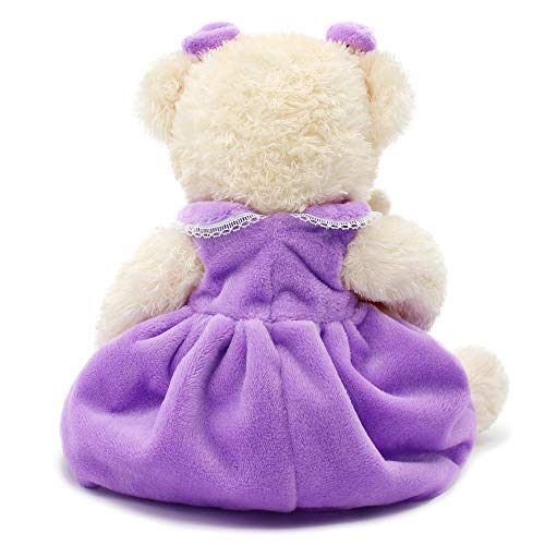 oits cute Oitscute Small Baby Teddy Bear with Cloth Cute Stuffed Animal Soft Plush Toy 10" (Purple Dress with Rabbit) - Image 3