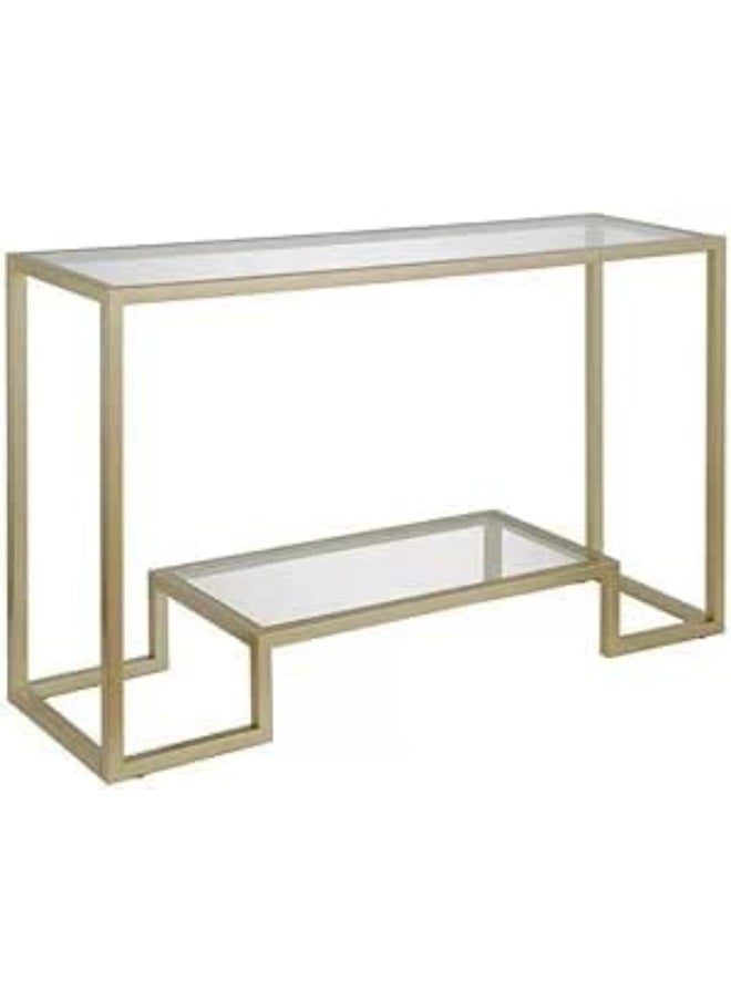 YINZUO - YINZUO Modern Console Table with 2-Tier Tempered Clear Glass Shelves – Metal Frame in Black or Gold, Entryway Sofa Table for Living Room, Bedroom, or Hallway (Matt Gold, 140 cm) - Image 1