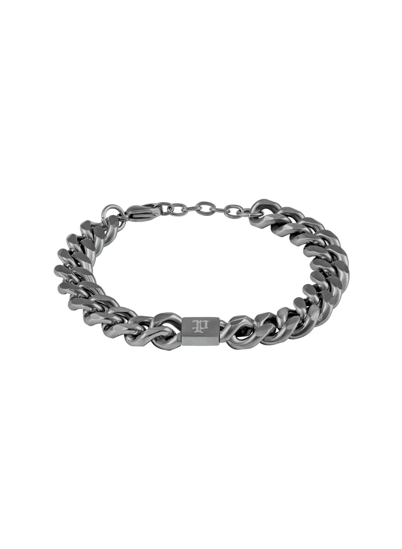 POLICE InterstellarMens  Gunmetal Curb Chain Bracelet With Logo 190mm