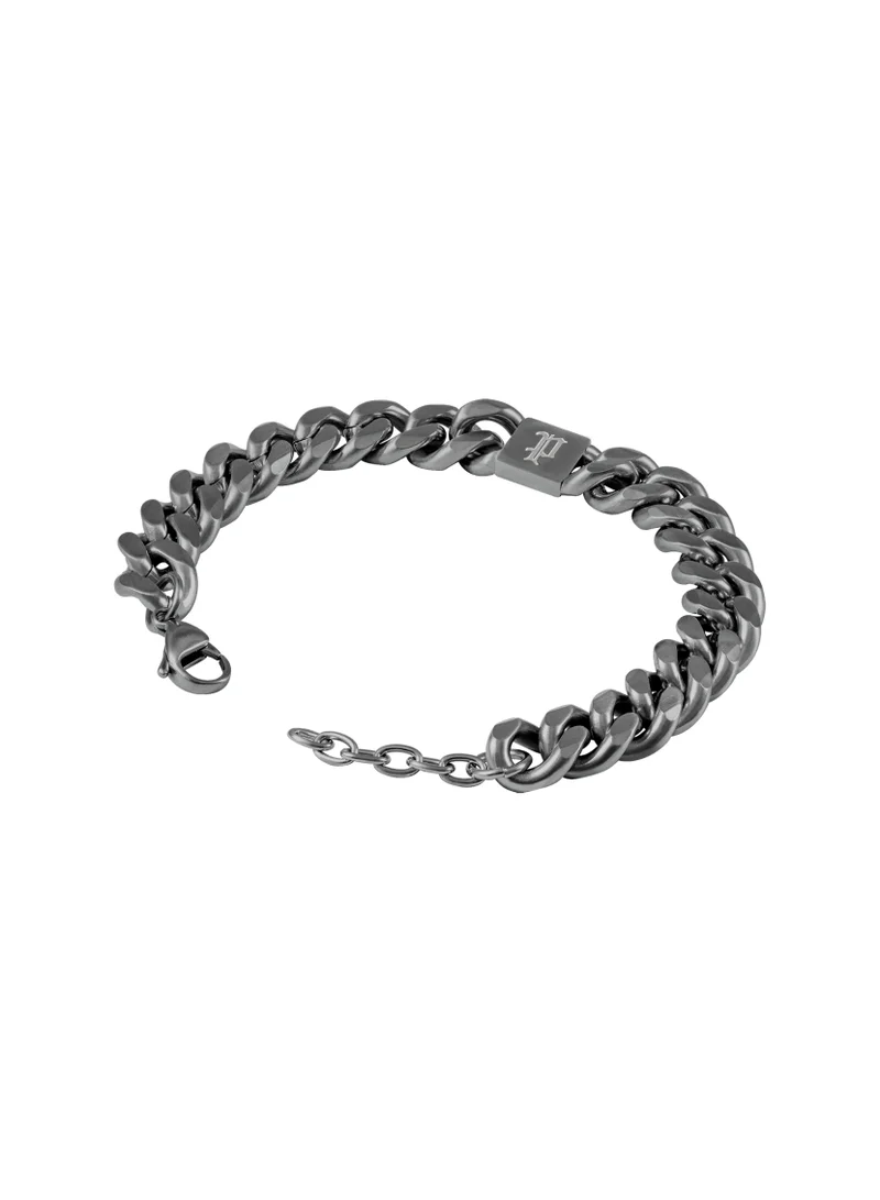 POLICE InterstellarMens  Gunmetal Curb Chain Bracelet With Logo 190mm