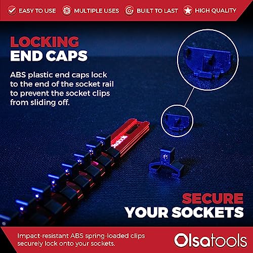 Olsa Tools 3/8-Inch Drive Aluminum Socket Organizer with Locking End Caps | Professional Quality Socket Holder (RED) - Image 4