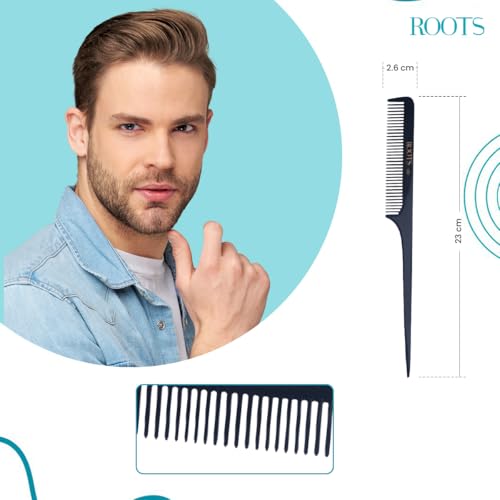 ROOTS - Professional Tail Comb | Salon Grade - For Men & Women | Ideal for Sectioning, Highlighting, Colouring | Smooth & Round Teeth prevent Hair & Scalp damage|, Length - 9 Inch | Model No - 302 - Image 4