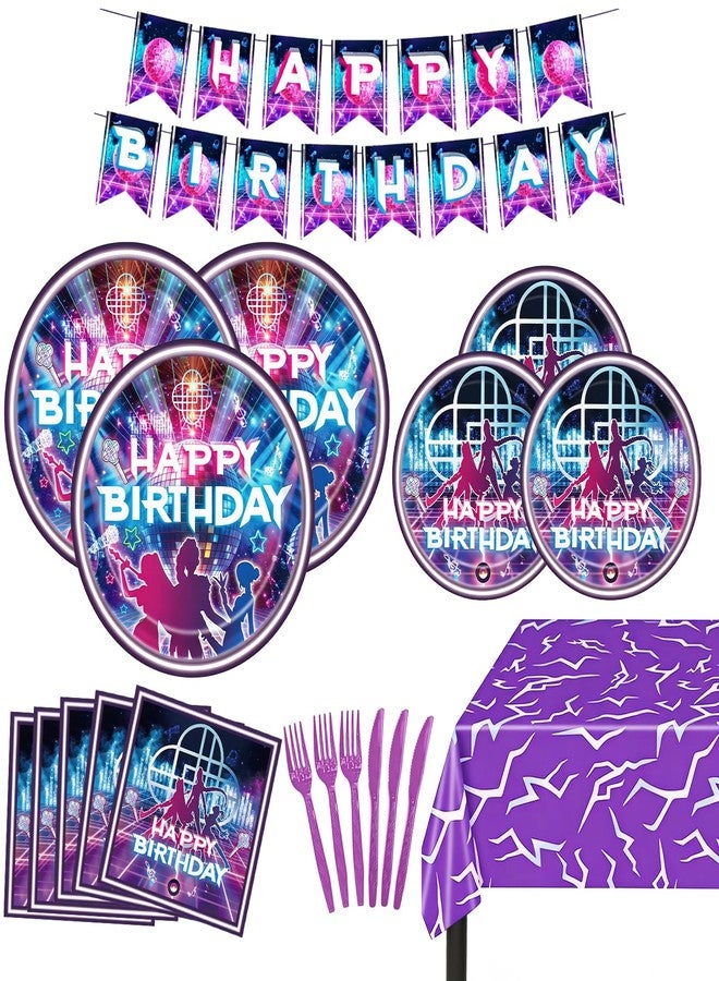 AUITRONCARE 116 PCS Kpop Party Supplies Set, K Pop Birthday Decorations Demon Tableware Kit With 40 Plates 20 Napkins 20 Knives 20 Forks 15 Pennants 1 Tablecover Hunters for Boys Girls Kpop Theme Serves 20 Guests - Image 1