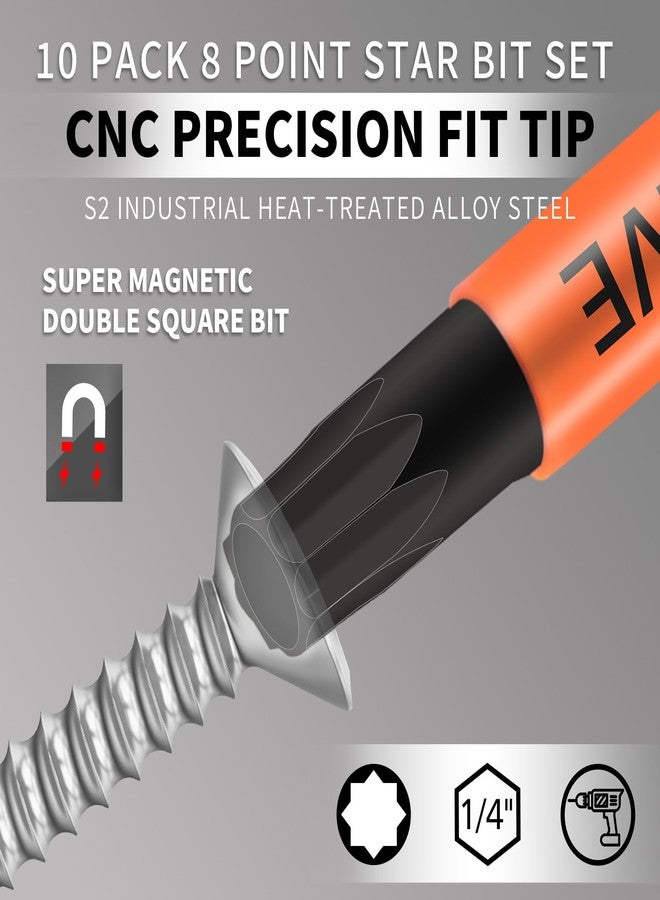 DYRECELVE Professional 10-Pack 8 Point Torx Star & Double Square Bit Set - Premium S2 Alloy Steel with Magnetic Heads & Hex Shank, 8 Point Star Bit for Trailer (Sizes #1, #2, #3), by DYRECELVE - Image 2