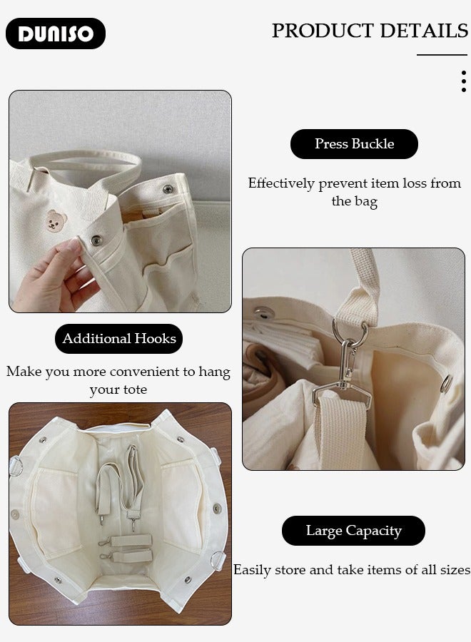 DUNISO Women's Shoulder Tote Bag Canvas Handbag For Women Large Capacity Bucket Bag Fashionable Travel Messenger Bag Shoulder Bag For Ladies Girls College Students - Image 2