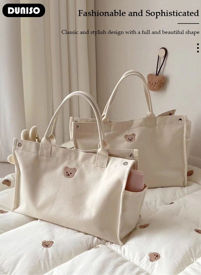 DUNISO Women's Shoulder Tote Bag Canvas Handbag For Women Large Capacity Bucket Bag Fashionable Travel Messenger Bag Shoulder Bag For Ladies Girls College Students - Image 5