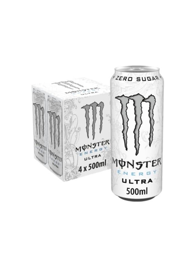Monster Ultra Zero Sugar Energy Drink, 500ml, Pack of 4