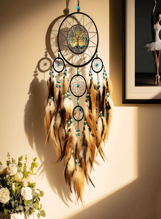 OIOVOIO Large Dream Catchers for Bedroom Adult Brown Boho Dream Catcher Wall Decor Tree of Life Suncatcher Hanging for Boys Teen Room Decor Dorm Living Room Hanging Decoration Festival Gifts - Image 2