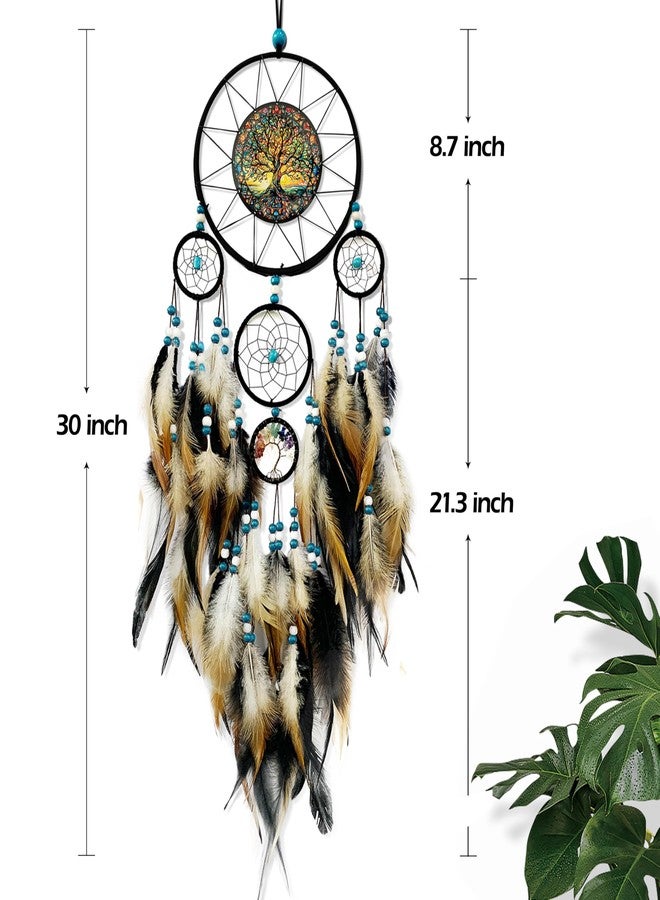 OIOVOIO Large Dream Catchers for Bedroom Adult Brown Boho Dream Catcher Wall Decor Tree of Life Suncatcher Hanging for Boys Teen Room Decor Dorm Living Room Hanging Decoration Festival Gifts - Image 5