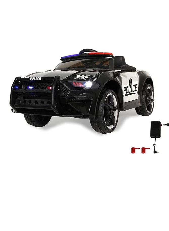 Kids Ride-On Police Car with Remote Control | 12V Electric Car with LED Lights, Siren Sounds, and Music | Rechargeable Battery, Safety Belt, & Realistic Design | Perfect Gift for Boys & Girls (Black)  - Image 3