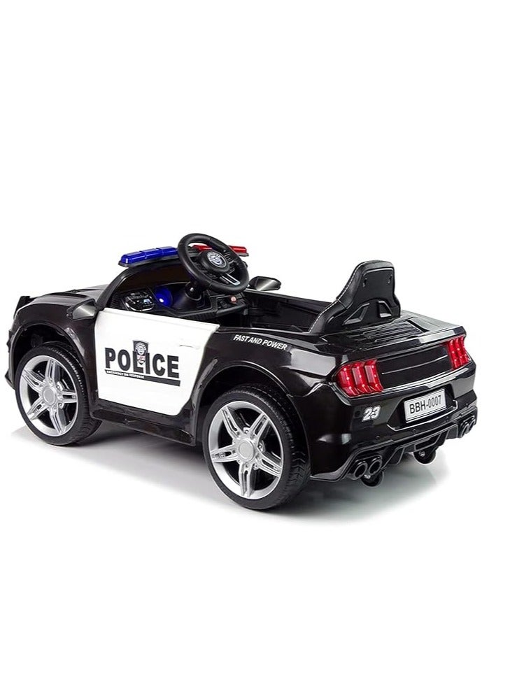Kids Ride-On Police Car with Remote Control | 12V Electric Car with LED Lights, Siren Sounds, and Music | Rechargeable Battery, Safety Belt, & Realistic Design | Perfect Gift for Boys & Girls (Black)  - Image 5